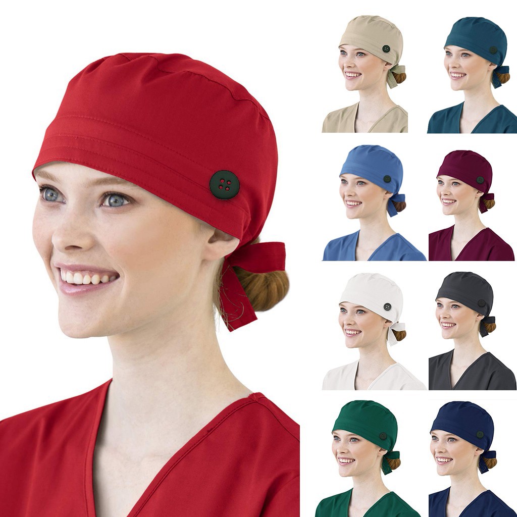 Medical Lab Tech - Topi Scrub Warna Solid dengan Kancing